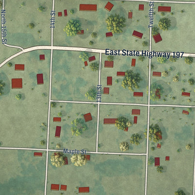 Close-up of the map of Scranton, Arkansas print showing street and building detail