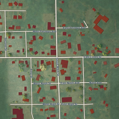 Close-up of the map of Clarksville, Michigan print showing street and building detail