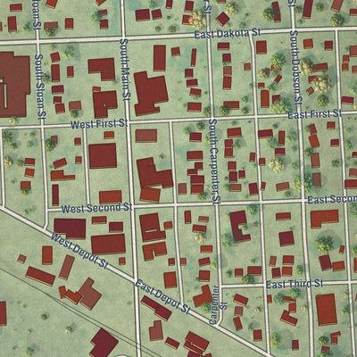 Close-up of the map of Tripp, South Dakota print showing street and building detail