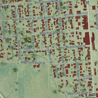 Close-up of the map of Wenona, Illinois print showing street and building detail