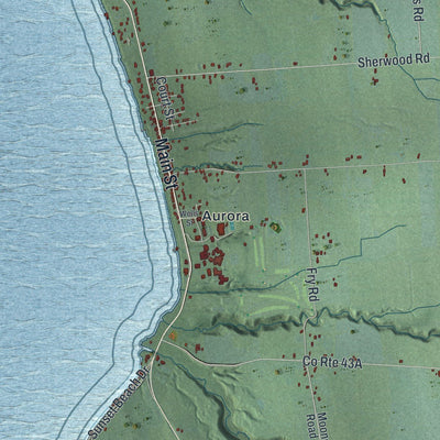 Close-up of the map of Ledyard, New York print showing street and building detail