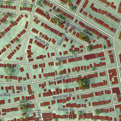 Close-up of the map of Greenfield, Pennsylvania print showing street and building detail