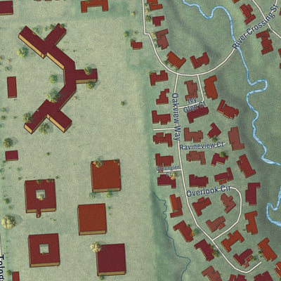 Close-up of the map of Bingham Farms, Michigan print showing street and building detail