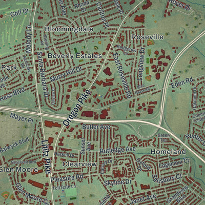 Close-up of the map of Manheim, Lancaster County, Pennsylvania print showing street and building detail