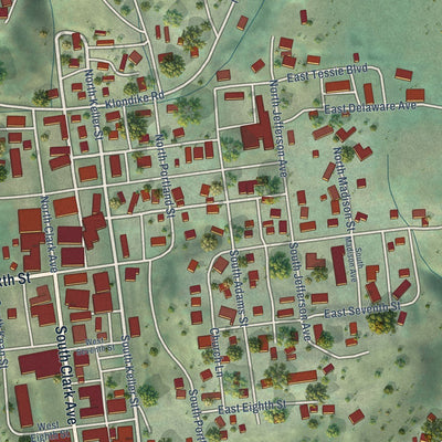 Close-up of the map of Republic, Washington print showing street and building detail