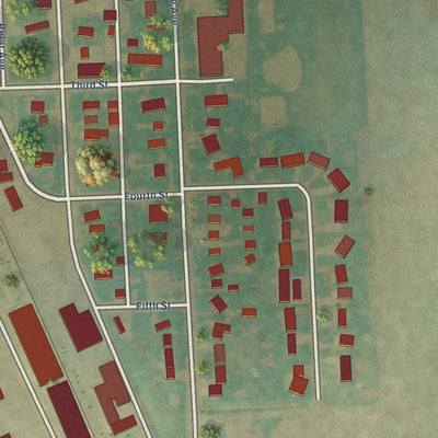 Close-up of the map of Hoople, North Dakota print showing street and building detail