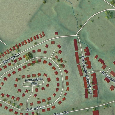 Close-up of the map of Harriman, New York print showing street and building detail
