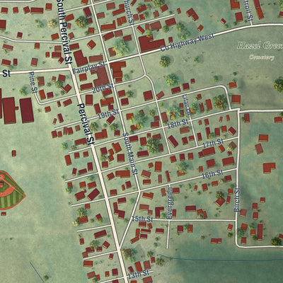 Close-up of the map of Hazel Green, Wisconsin print showing street and building detail