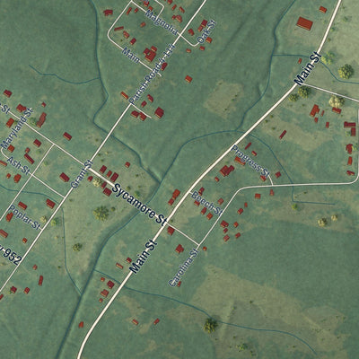 Close-up of the map of Wilson, Louisiana print showing street and building detail