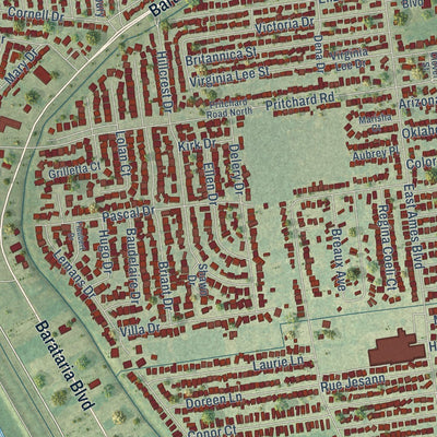 Close-up of the map of Estelle, Louisiana print showing street and building detail