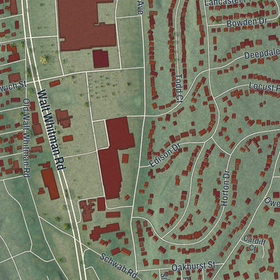 Close-up of the map of South Huntington, New York print showing street and building detail