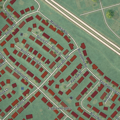Close-up of the map of Dover Base Housing, Delaware print showing street and building detail