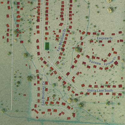 Close-up of the map of Krugerville, Texas print showing street and building detail