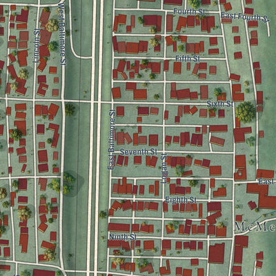 Close-up of the map of McMechen, West Virginia print showing street and building detail