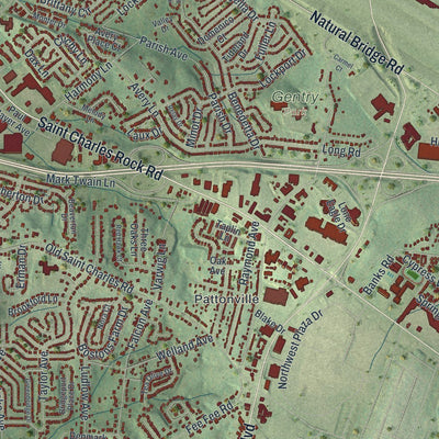Close-up of the map of Bridgeton, Missouri print showing street and building detail