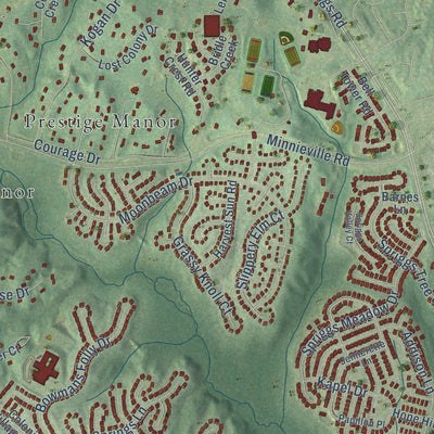 Close-up of the map of Independent Hill, Virginia print showing street and building detail