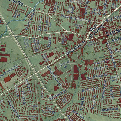 Close-up of the map of Gallatin, Tennessee print showing street and building detail