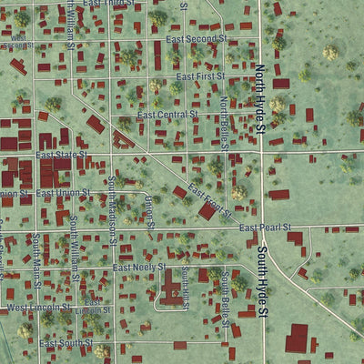 Close-up of the map of Atkinson, Nebraska print showing street and building detail