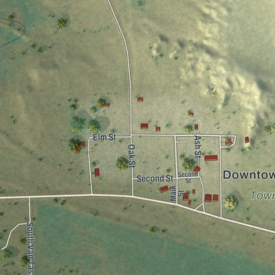 Close-up of the map of Van Tassell, Wyoming print showing street and building detail