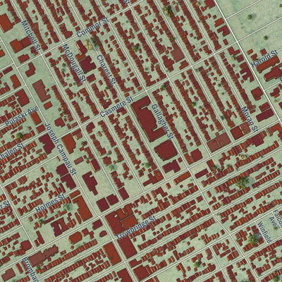 Close-up of the map of Hamtramck, Michigan print showing street and building detail