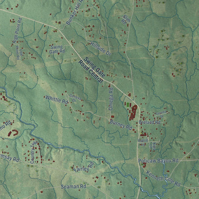 Close-up of the map of Vancleave, Mississippi print showing street and building detail
