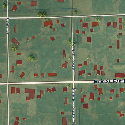 Close-up of the map of Teton, Idaho print showing street and building detail