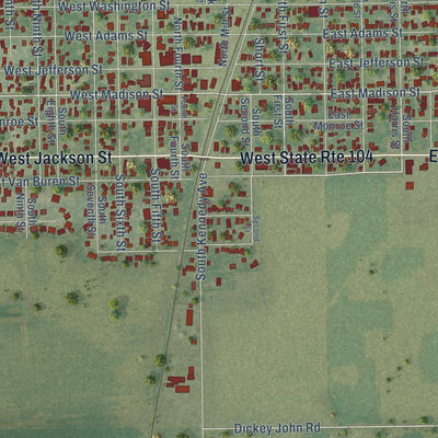 Close-up of the map of Auburn, Illinois print showing street and building detail