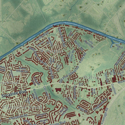 Close-up of the map of Socastee, South Carolina print showing street and building detail