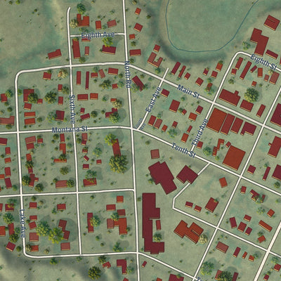 Close-up of the map of Circle, Montana print showing street and building detail