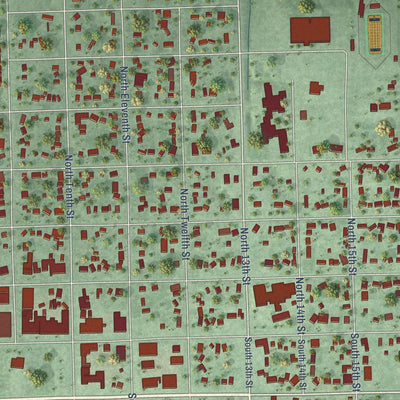 Close-up of the map of Geneva, Nebraska print showing street and building detail