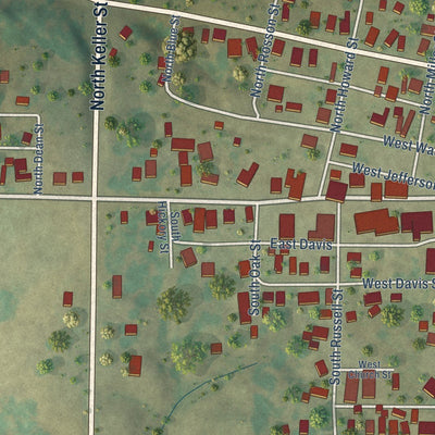 Close-up of the map of Ava, Illinois print showing street and building detail