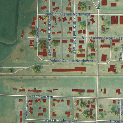Close-up of the map of South Heart, North Dakota print showing street and building detail