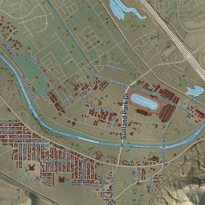 Close-up of the map of Sunland Park, New Mexico print showing street and building detail