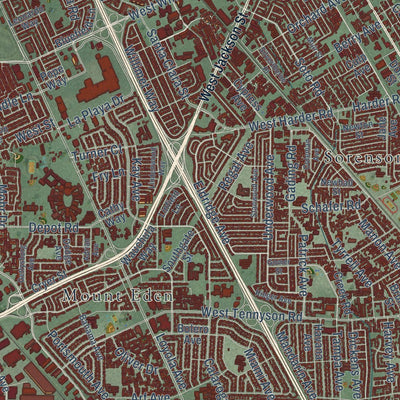 Close-up of the map of Hayward, California print showing street and building detail