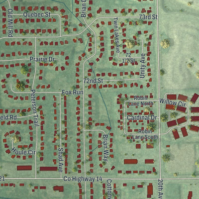 Close-up of the map of Centerville, Minnesota print showing street and building detail