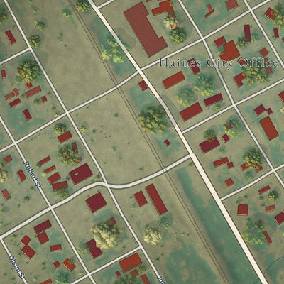 Close-up of the map of Haines, Oregon print showing street and building detail