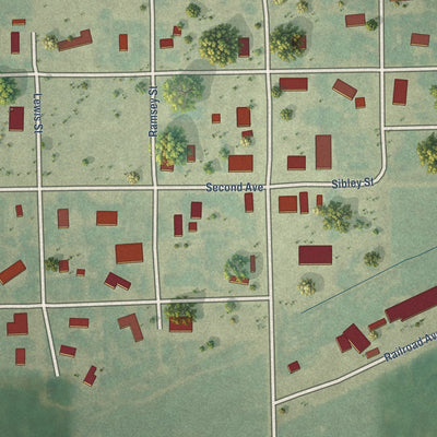 Close-up of the map of Forbes, North Dakota print showing street and building detail