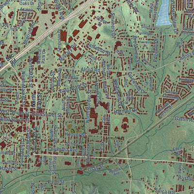 Close-up of the map of Benton, Arkansas print showing street and building detail