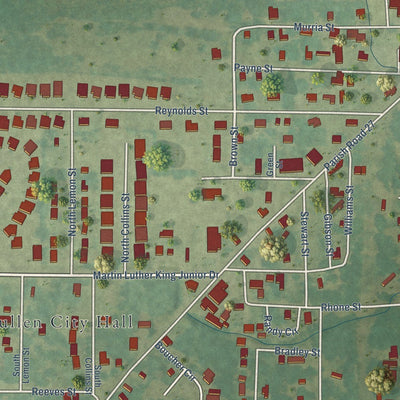 Close-up of the map of Cullen, Louisiana print showing street and building detail