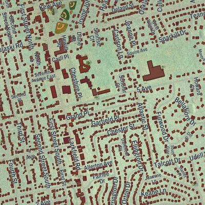 Close-up of the map of East Northport, New York print showing street and building detail