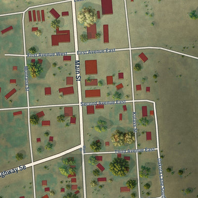 Close-up of the map of Westby, Montana print showing street and building detail