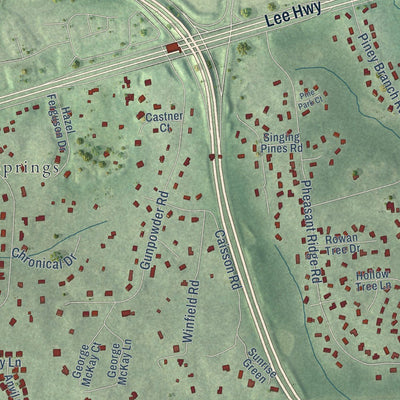 Close-up of the map of Braddock, Virginia print showing street and building detail