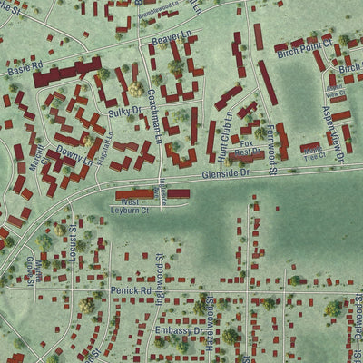 Close-up of the map of Dumbarton, Virginia print showing street and building detail