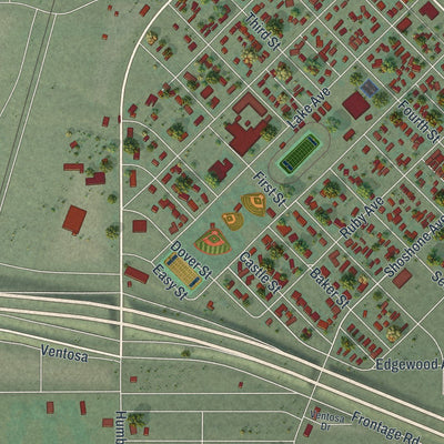 Close-up of the map of Wells, Nevada print showing street and building detail