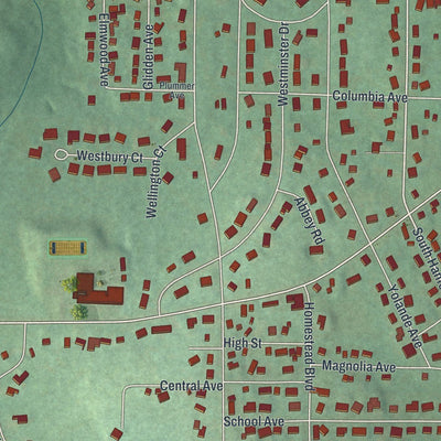 Close-up of the map of Jamestown West, New York print showing street and building detail