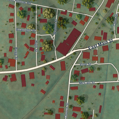 Close-up of the map of Lynnville, Tennessee print showing street and building detail