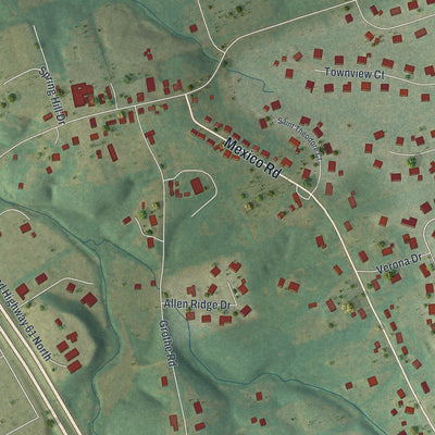 Close-up of the map of Flint Hill, Missouri print showing street and building detail