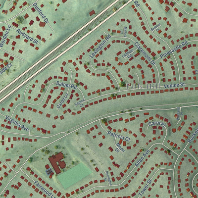 Close-up of the map of Idylwood, Virginia print showing street and building detail