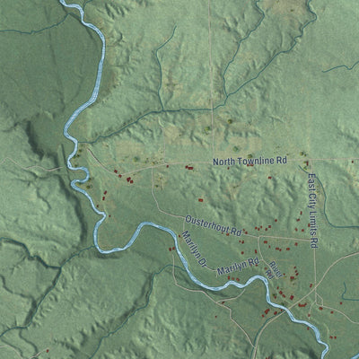 Close-up of the map of Deep River, Michigan print showing street and building detail