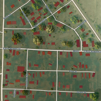 Close-up of the map of Mitchellville, Arkansas print showing street and building detail